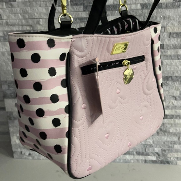 Betsey Johnson Handbags - Betsey Johnson pink/white black polka dots and heart new bag
